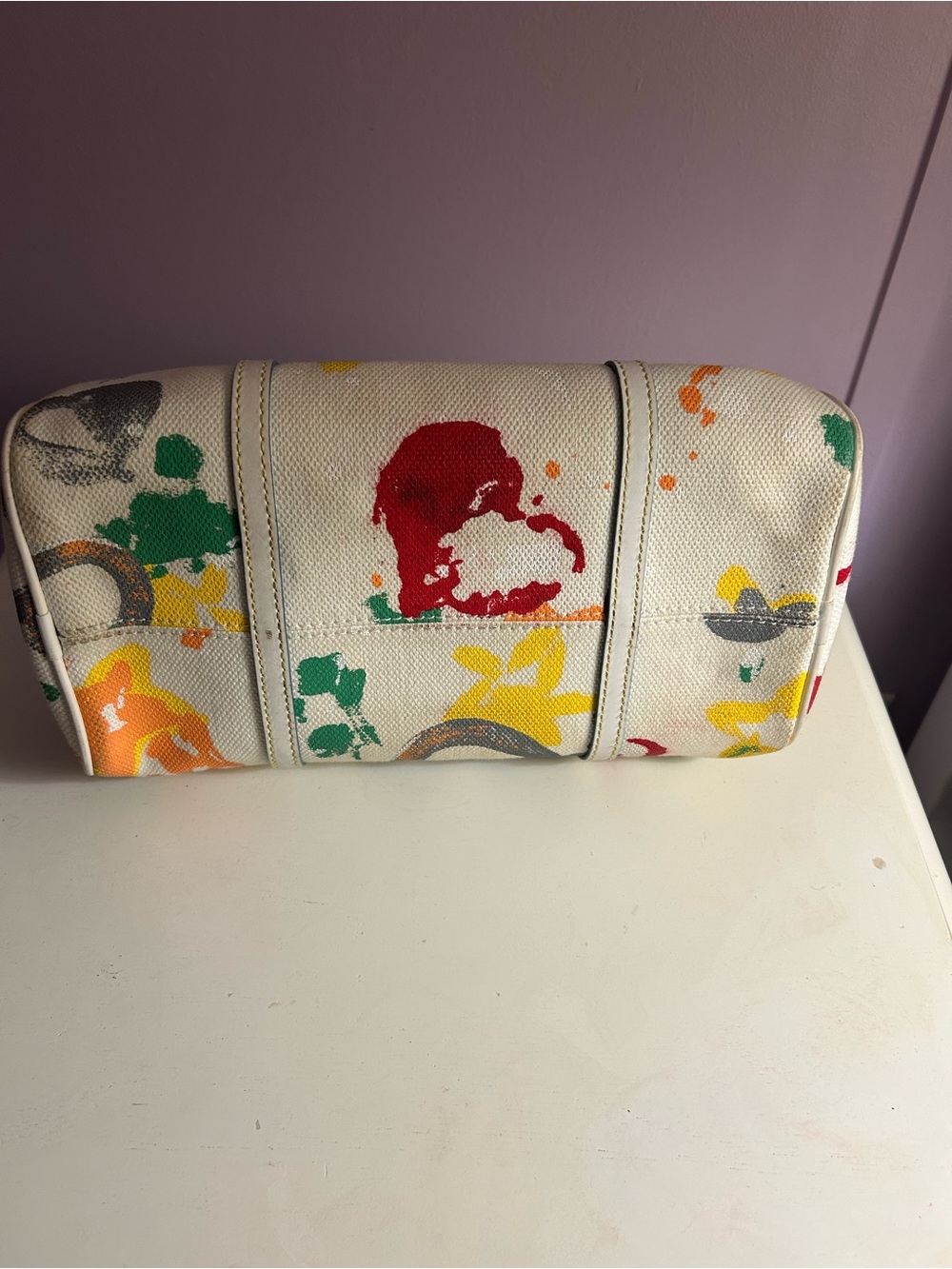 Dooney & Bourke Cream Canvas Graffiti Barrel Shoulder Bag - Picture 5 of 6